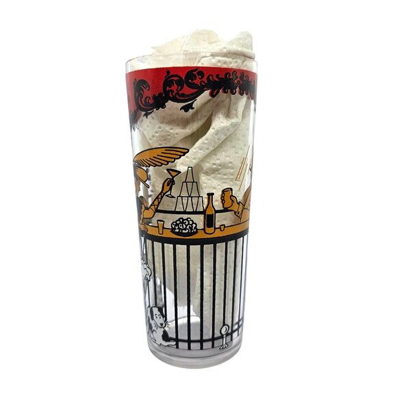 Hazel Atlas Gay 90s Saloon Bar Tumbler Red & Black 12 Oz Retro Glassware Vintage - Picture 5 of 9